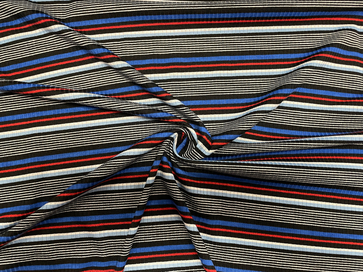Rainbow Stripe Rib Knit Print #35 4x2 Jersey Knit Polyester Rayon Spandex Stretch 190GSM Apparel Fabric 58"-60" Wide By The Yard