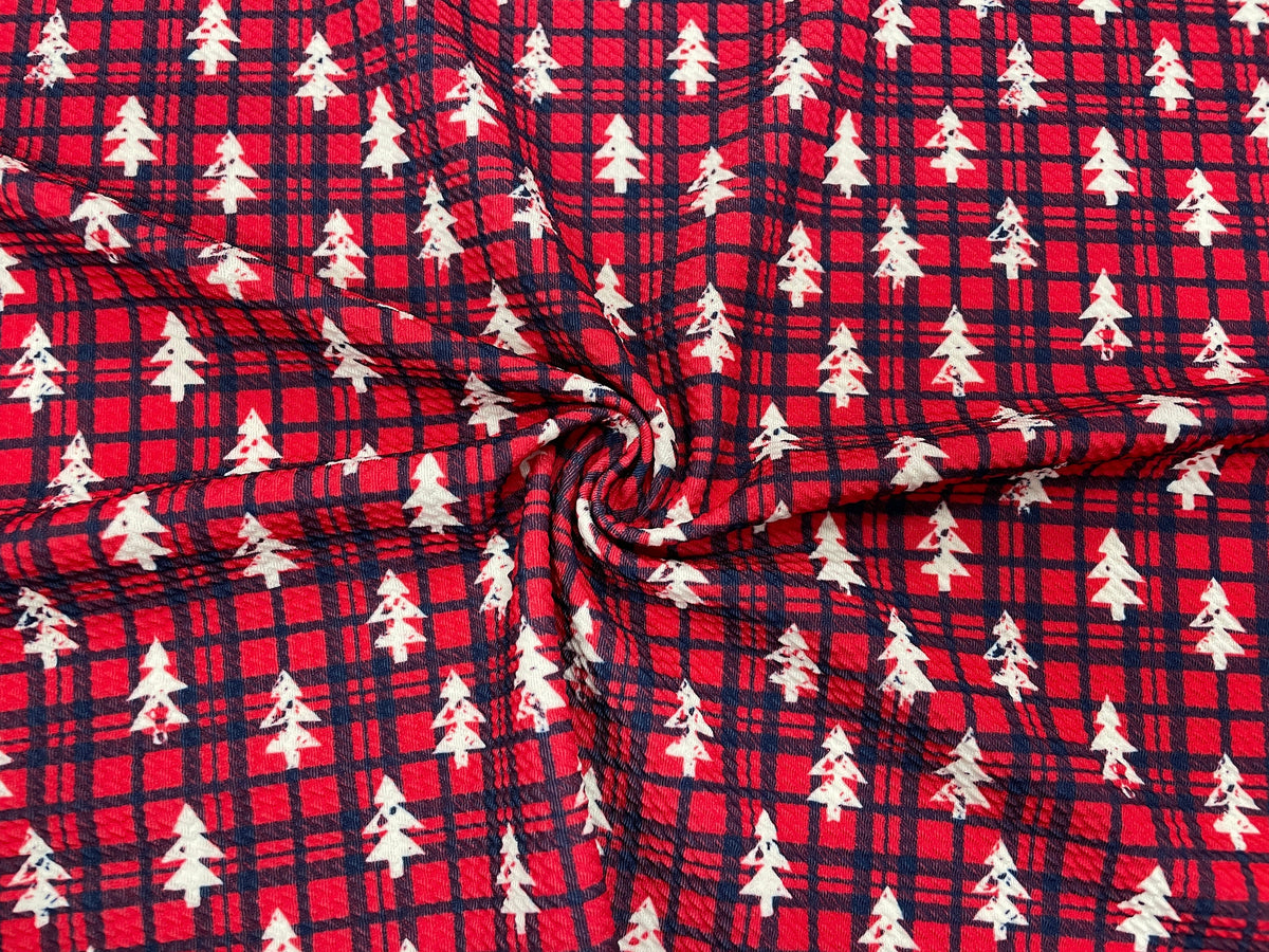Plaid Christmas Tree Bullet Print #455 Ribbed Scuba Techno Double Knit 2-Way Stretch Poly Spandex Apparel Craft Fabric 58"-60" Wide BTY