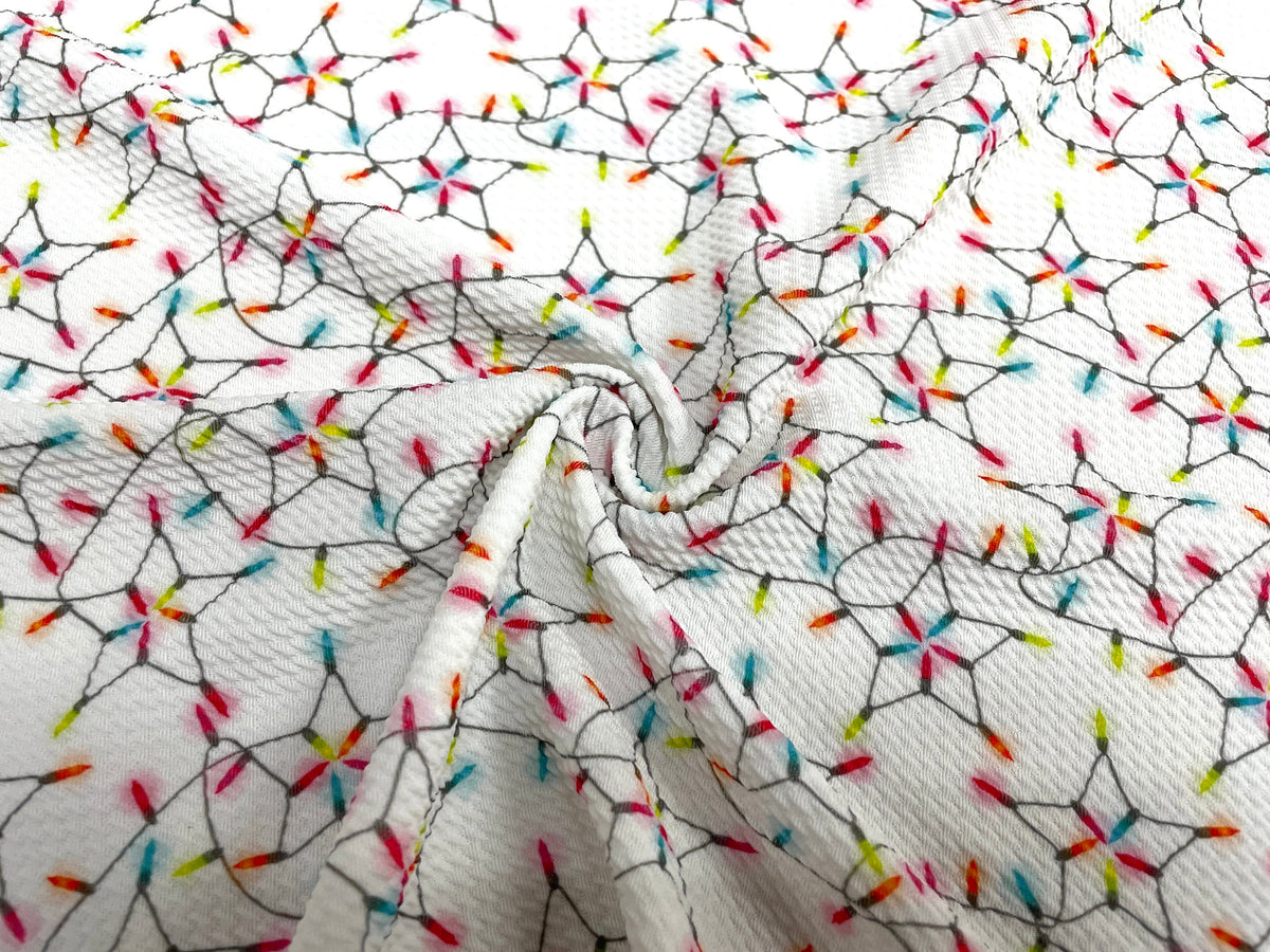 Christmas Lights XMas Bullet Print #459 Ribbed Scuba Techno Double Knit 2-Way Stretch Poly Spandex Apparel Craft Fabric 58"-60" Wide BTY