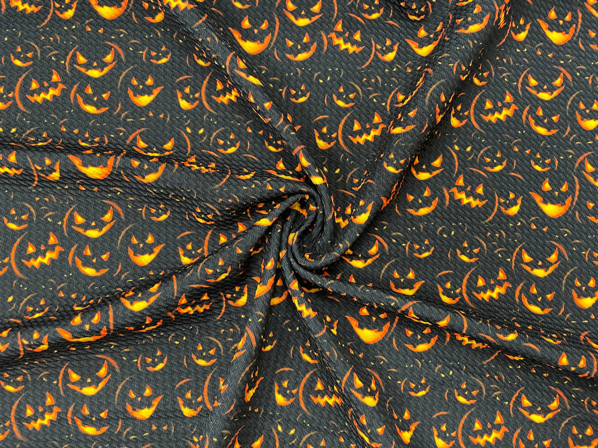 Jack-o-Lantern Pumpkin Bullet Print #463 Ribbed Scuba Techno Double Knit 2-Way Stretch Poly Spandex Apparel Craft Fabric 58"-60" Wide BTY