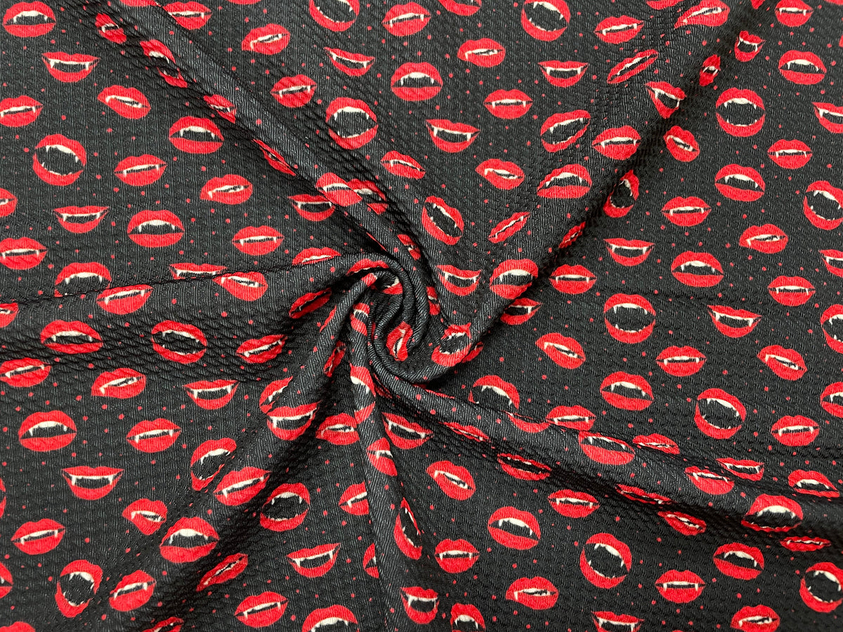 Spooky Mouth Halloween Bullet Print #475 Ribbed Scuba Techno Double Knit 2-Way Stretch Poly Spandex Apparel Craft Fabric 58"-60" Wide BTY