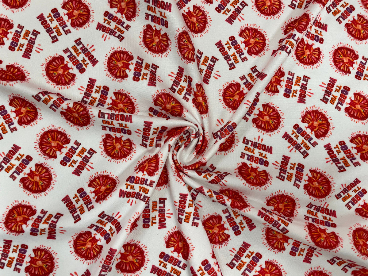 Gobble Til You Wobble Thanksgiving DBP Print #258 Double Brushed Polyester Spandex Apparel Stretch Fabric 190 GSM 58"-60" Wide By The Yard
