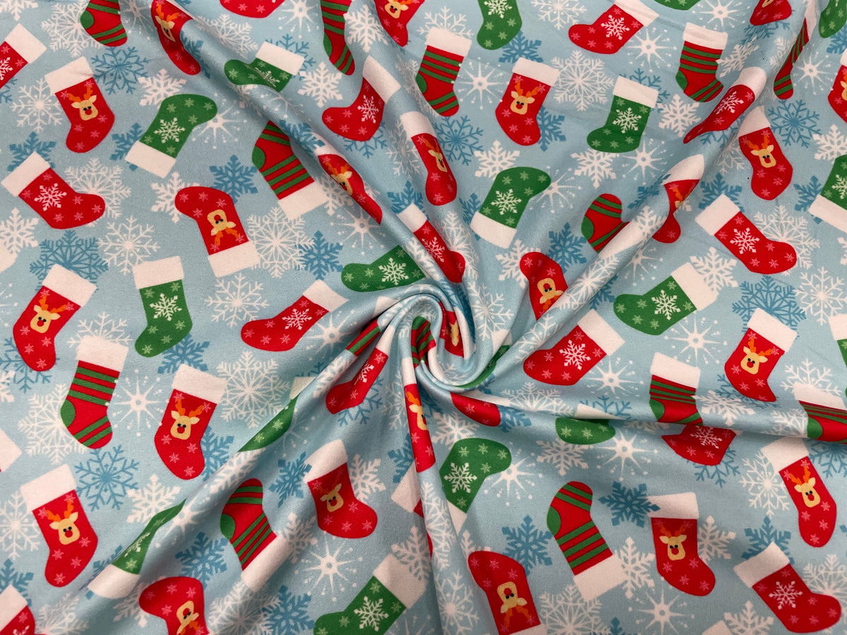 Christmas Stockings DBP Print #303 Double Brushed Polyester Spandex Apparel Stretch Fabric 190 GSM 58"-60" Wide By The Yard