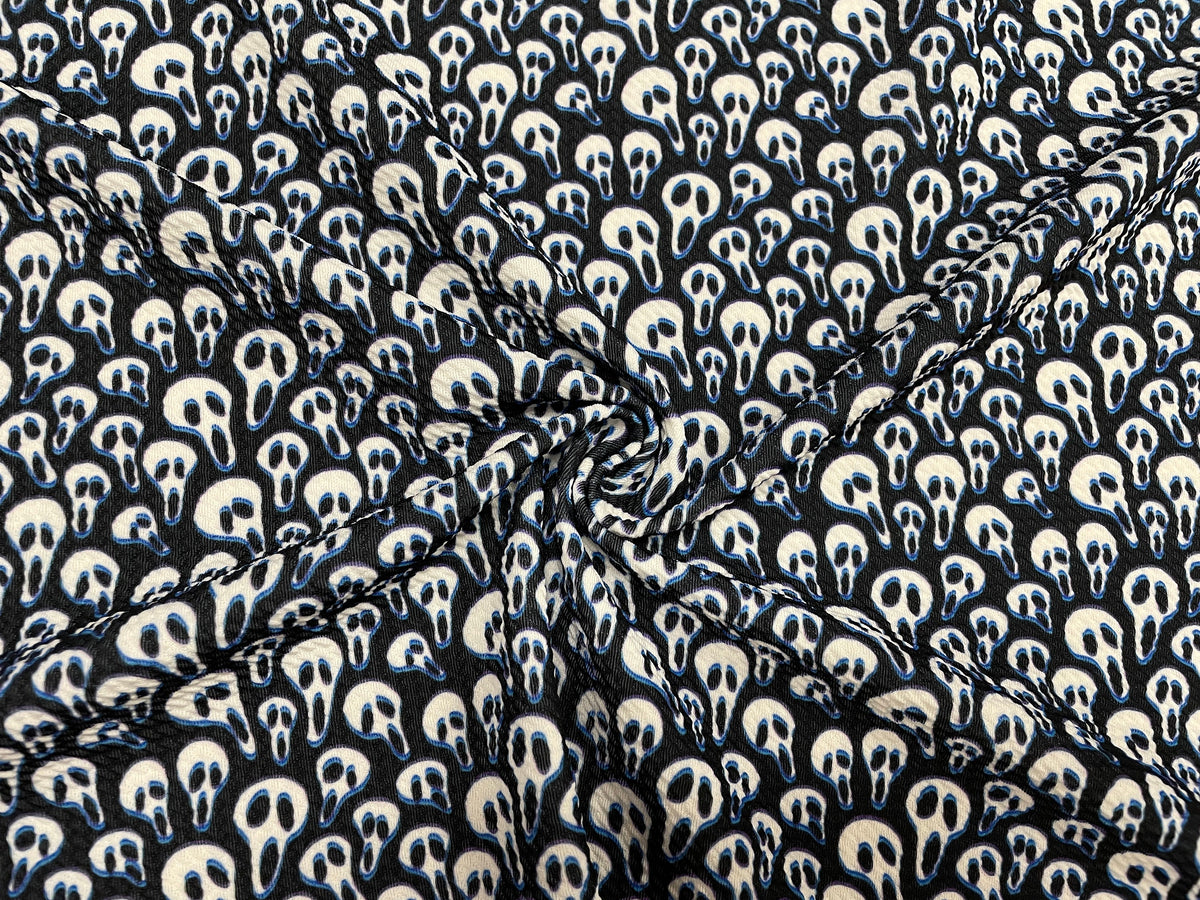 Spooky Scream Mask Bullet Print #410 Ribbed Scuba Techno Double Knit 2-Way Stretch Poly Spandex Apparel Craft Fabric 58"-60" Wide BTY