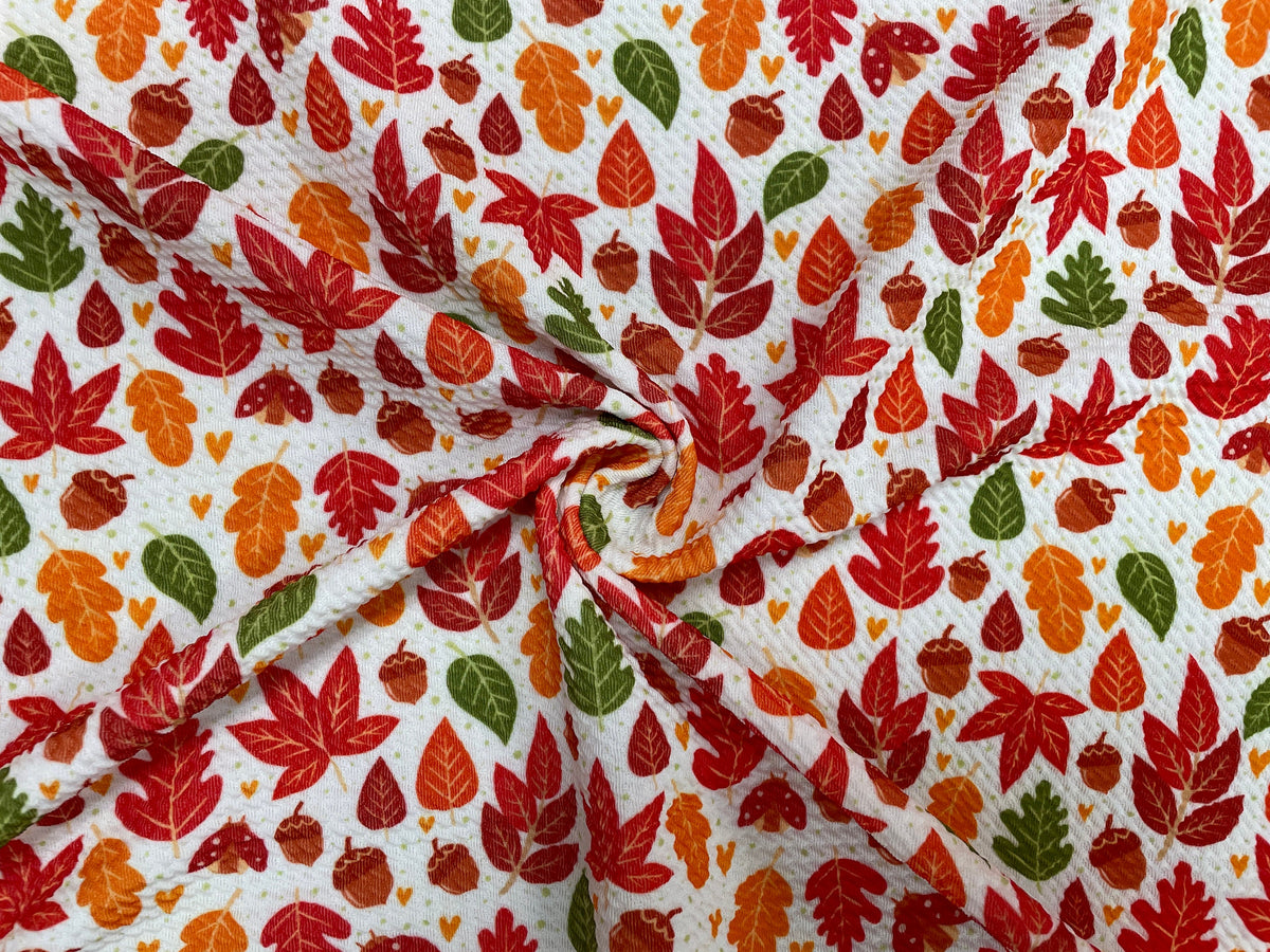 Acorn Leaves Fall Bullet Print #425 Ribbed Scuba Techno Double Knit 2-Way Stretch Poly Spandex Apparel Craft Fabric 58"-60" Wide BTY