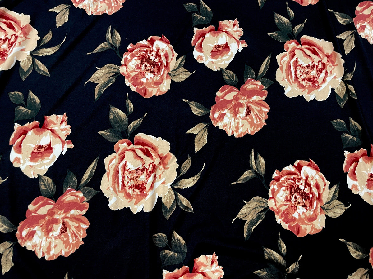 Floral Rose DBP Print #358 Double Brushed Polyester Spandex Apparel Stretch Fabric 190 GSM 58"-60" Wide By The Yard
