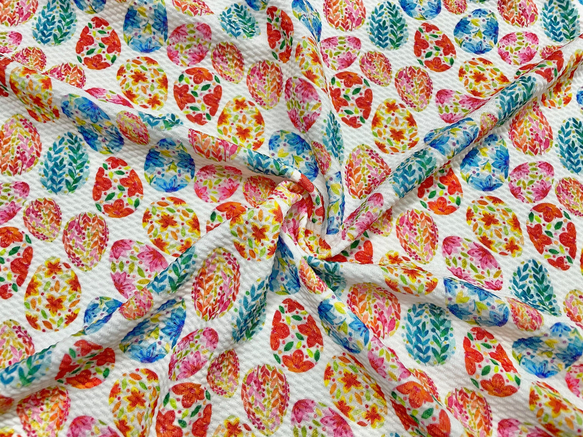 Boho Easter Egg Bullet Print #500 Ribbed Scuba Techno Double Knit 2-Way Stretch Poly Spandex Apparel Craft Fabric 58"-60" Wide BTY
