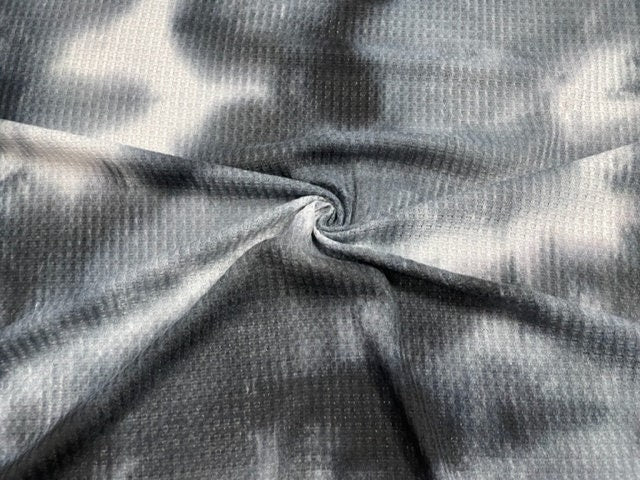 Tie-Dye Brushed Waffle Knit Print #45 Black Gray Poly Rayon Spandex 200 GSM Medium Weight 58"-60" Wide By The Yard