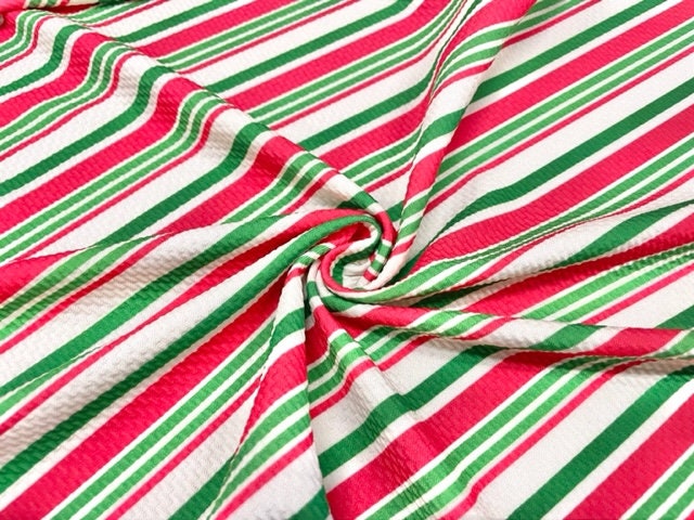 Candy Cane Stripe Xmas Bullet Print #631 Ribbed Scuba Techno Double Knit 2-Way Stretch Poly Spandex Apparel Craft Fabric 58"-60" Wide BTY