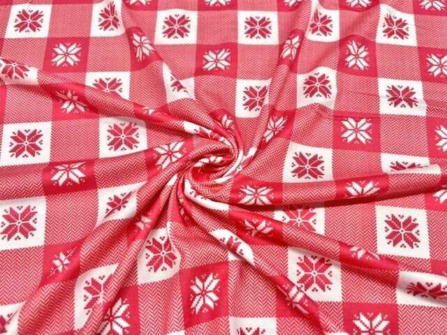 Buffalo Plaid Snowflake Christmas DBP Print #690 Double Brushed Polyester Spandex Apparel Stretch Fabric 190 GSM 58"-60" Wide By The Yard