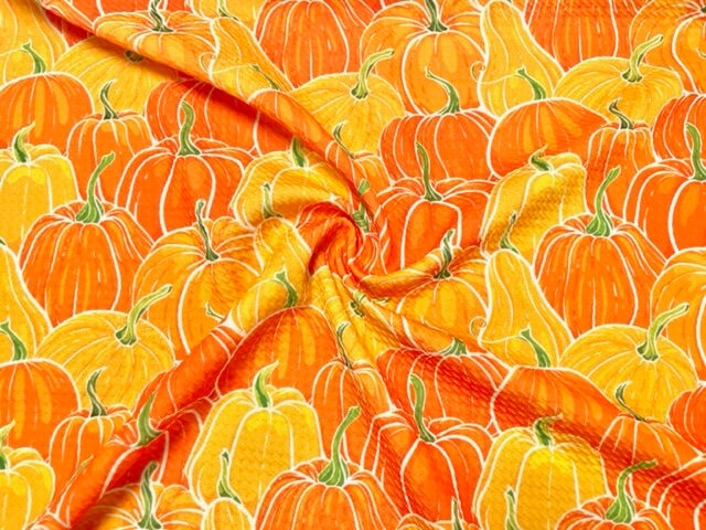 Fall Pumpkin Patch Bullet Print #580 Ribbed Scuba Techno Double Knit 2-Way Stretch Poly Spandex Apparel Craft Fabric 58"-60" Wide BTY