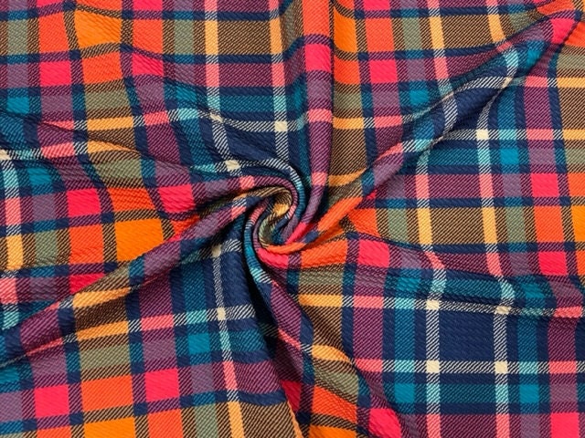 Holiday Plaid Bullet Print #593 Ribbed Scuba Techno Double Knit 2-Way Stretch Poly Spandex Apparel Craft Fabric 58"-60" Wide BTY