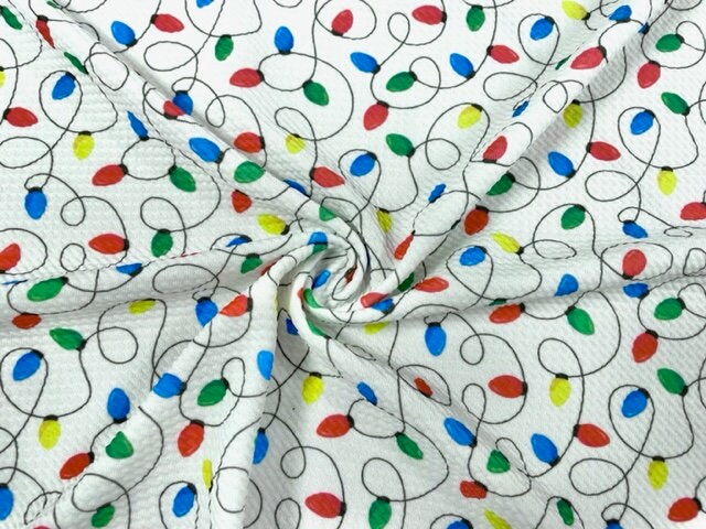 Christmas Xmas Lights Bullet Print #594 Ribbed Scuba Techno Double Knit 2-Way Stretch Poly Spandex Apparel Craft Fabric 58"-60" Wide BTY