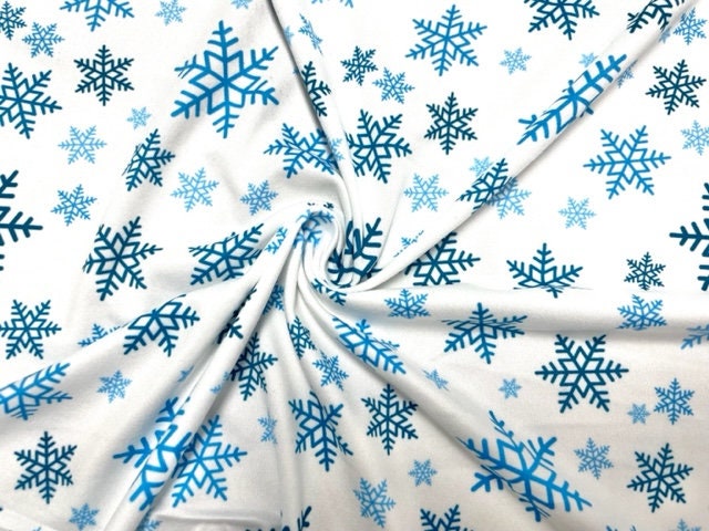 Snowflake Christmas Xmas DBP Print #664 Double Brushed Polyester Spandex Apparel Stretch Fabric 190 GSM 58"-60" Wide By The Yard