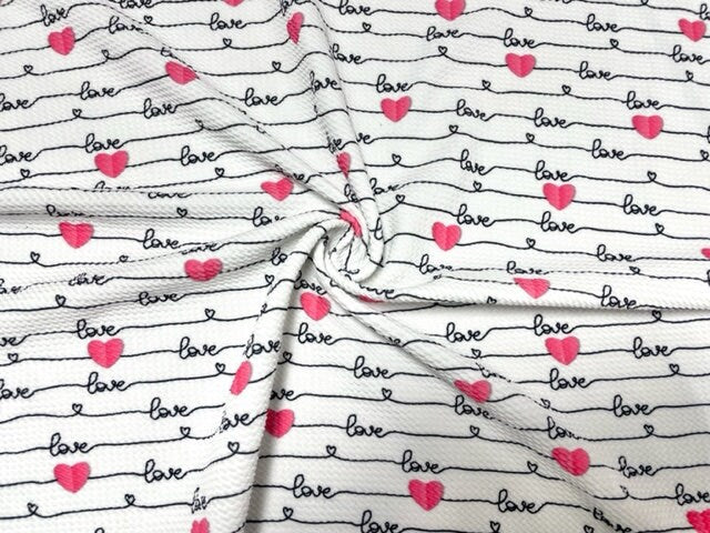 Love Valentine's Day Bullet Print #667 Ribbed Scuba Techno Double Knit 2-Way Stretch Poly Spandex Apparel Craft Fabric 58"-60" Wide BTY