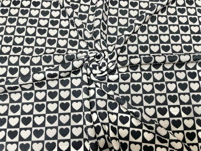 Checkerboard Heart V-Day Bullet Print #673 Ribbed Scuba Techno Double Knit 2-Way Stretch Poly Spandex Apparel Craft Fabric 58"-60" Wide BTY