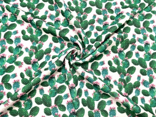 Watercolor Succulent Bullet Print #702 Ribbed Scuba Techno Double Knit 2-Way Stretch Poly Spandex Apparel Craft Fabric 58"-60" Wide BTY