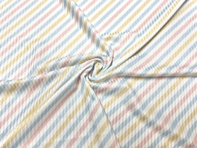 Boho Stripe Easter Pastel Spring 4x2 Rib Knit Print #189 Polyester Spandex Stretch 190GSM Apparel Fabric 58"-60" Wide By The Yard