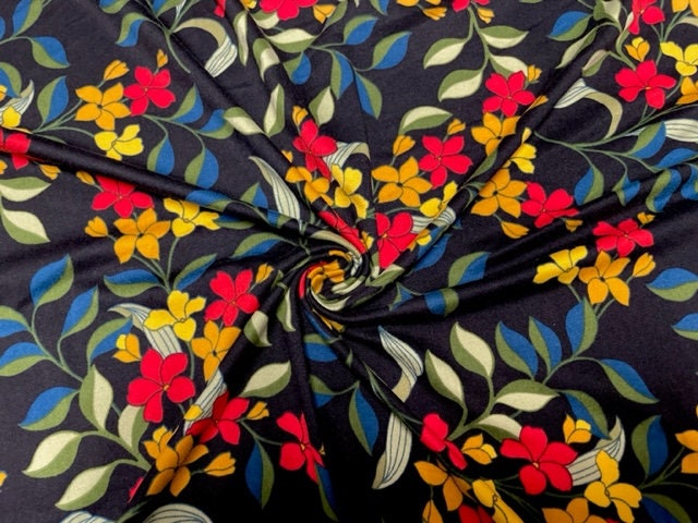 Classic Floral DBP Print #764 Double Brushed Polyester Spandex Apparel Stretch Fabric 190 GSM 58"-60" Wide By The Yard