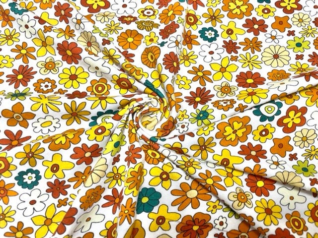 Retro Fall Floral Cotton Spandex Print #38 230GSM Jersey Knit Stretch Exercise Apparel Fabric Photography 58"-60" Wide By The Yard