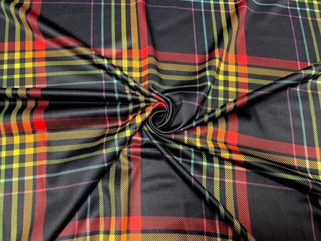 Rainbow Plaid DBP Print #836 Double Brushed Polyester Spandex Apparel Stretch Fabric 190 GSM 58"-60" Wide By The Yard