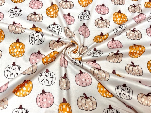 Boho Pumpkin Halloween DBP Print #841 Double Brushed Polyester Spandex Apparel Stretch Fabric 190 GSM 58"-60" Wide By The Yard