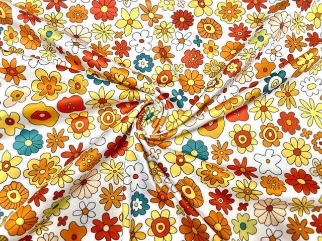 Retro Boho Fall Floral DBP Print #863 Double Brushed Polyester Spandex Apparel Stretch Fabric 190 GSM 58"-60" Wide By The Yard