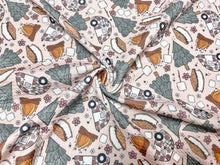 Load image into Gallery viewer, Brittany Frost Designs S'mores Camping Bullet Print #749 Ribbed Scuba Double Knit Stretch Poly Spandex Apparel Craft Fabric 58"-60" Wide BTY