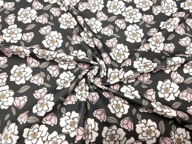 Brittany Frost Designs Magnolia Floral Bullet Print #792 Ribbed Scuba Double Knit Stretch Poly Spandex Apparel Craft Fabric 58"-60" Wide BTY