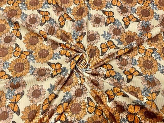 Brittany Frost Designs Sunflower DBP 4x2 Rib Knit Print #239 Double BrushPoly Spandex Stretch 190GSM Apparel Fabric 58"-60" Wide By The Yard
