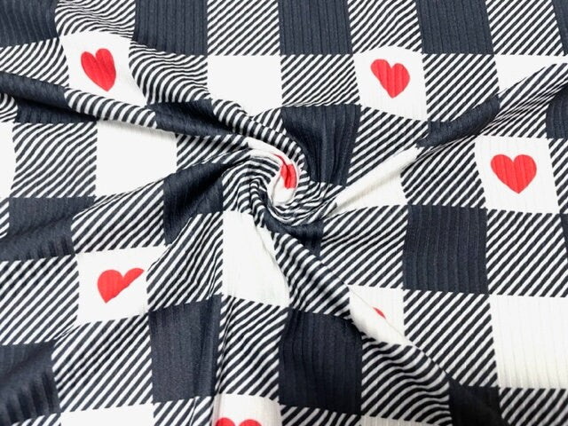 Buffalo Plaid Red Heart DBP 4x2 Rib Knit Print #246 Double Brushed Poly Spandex Stretch 190GSM Apparel Fabric 58"-60" Wide By The Yard
