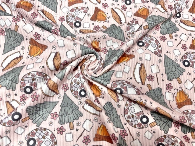 Brittany Frost Designs S'Mores DBP 4x2 Rib Knit Print #265 Double BrushPoly Spandex Stretch 190GSM Apparel Fabric 58"-60" Wide By The Yard