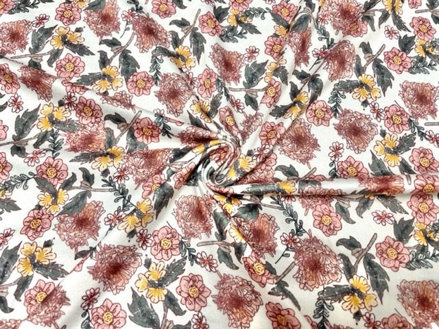 Brittany Frost Designs Fall Floral DBP Print #814 Double Brushed Polyester Spandex Apparel Stretch Fabric 190 GSM 58"-60" Wide By The Yard