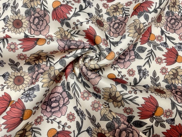 Brittany Frost Designs Floral Super Scuba Print #126 Double Knit Stretch Fabric Poly Spandex Apparel Craft Fabric 58"-60" Wide By The Yard