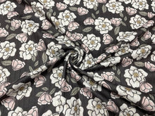 Load image into Gallery viewer, 8x3 Rib Brittany Frost Designs Magnolias DBP Knit Print #349 Brushed Poly Spandex Stretch 190GSM Apparel Fabric 58"-60" Wide By The Yard