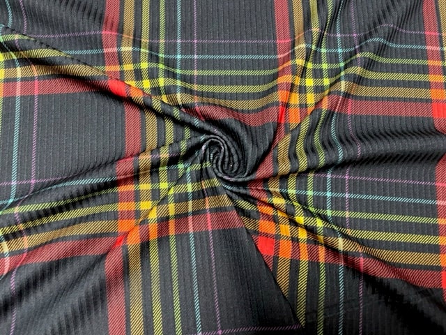 Rainbow Plaid DBP 4x2 Rib Knit Print #217 Double Brushed Poly Spandex Stretch 190GSM Apparel Fabric 58"-60" Wide By The Yard