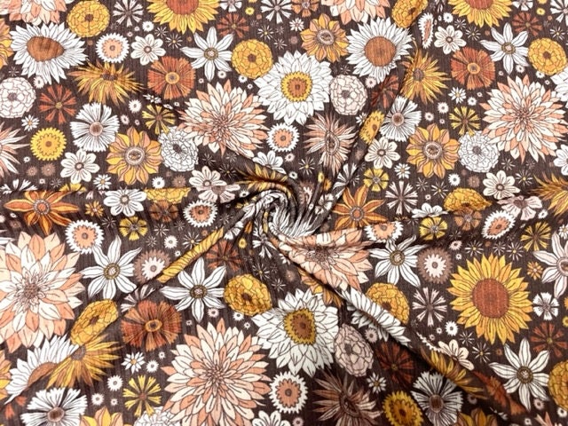 Fall Floral DBP 4x2 Rib Knit Print #229 Double Brushed Poly Spandex Stretch 190GSM Apparel Fabric 58"-60" Wide By The Yard