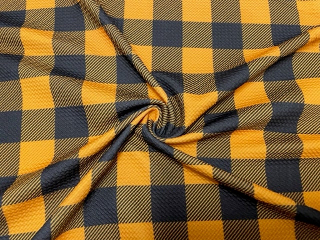Buffalo Plaid Mustard Bullet Print #790 Ribbed Scuba Techno Double Knit 2-Way Stretch Poly Spandex Apparel Craft Fabric 58"-60" Wide BTY