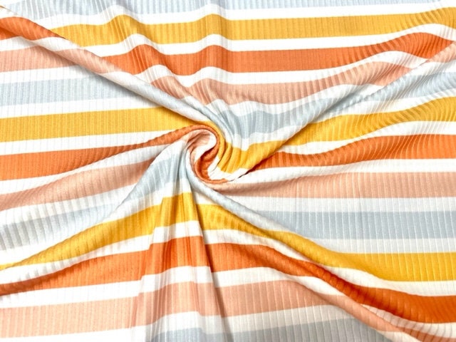 Fall Stripe DBP 4x2 Rib Knit Print #245 Double Brushed Poly Spandex Stretch 190GSM Apparel Fabric 58"-60" Wide By The Yard
