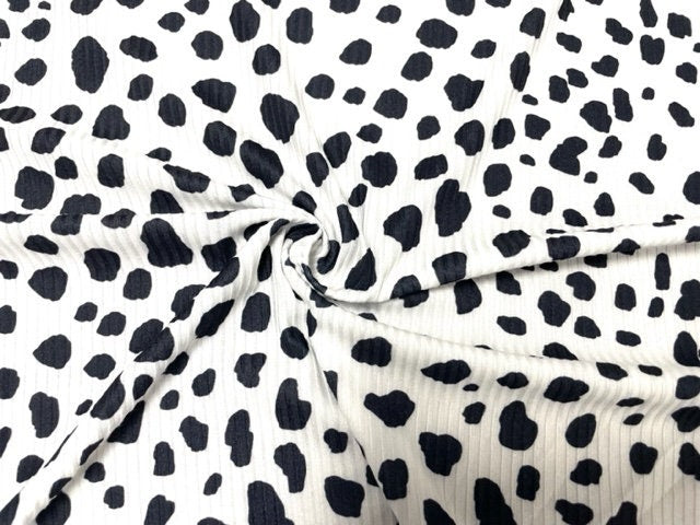 Dalmatian Dog Animal Spot DBP 4x2 Rib Knit Print #256 Double Brushed Poly Spandex Stretch 190GSM Apparel Fabric 58"-60" Wide By The Yard
