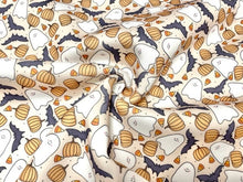 Load image into Gallery viewer, Brittany Frost Designs Bat Ghosts Super Scuba Techno Print #160 Double Knit Stretch Fabric Poly Spandex Fabric 58"-60" Wide By The Yard