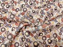 Load image into Gallery viewer, Brittany Frost Designs Tractors Super Scuba Techno Print #164 Double Knit Stretch Fabric Poly Spandex Fabric 58"-60" Wide By The Yard