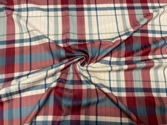 8x3 Rib Holiday Plaid DBP Knit Print #285 Double Brushed Poly Spandex Stretch 190GSM Apparel Fabric 58"-60" Wide By The Yard