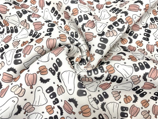 Brittany Frost Designs Boo Ghosts Super Scuba Techno Print #174 Double Knit Stretch Fabric Poly Spandex Fabric 58"-60" Wide By The Yard