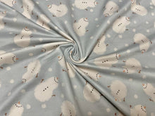Load image into Gallery viewer, Brittany Frost Designs Snowmen Smile DBP Print #911 Double Brushed Polyester Spandex Apparel Stretch Fabric 190 GSM 58"-60" Wide By The Yard
