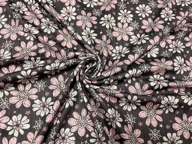 8x3 Rib Brittany Frost Designs Spiderwebs DBP Knit Print #348 Brushed Poly Spandex Stretch 190GSM Apparel Fabric 58"-60" Wide By The Yard