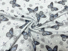 Load image into Gallery viewer, 4x2 Rib Knit Brittany Frost Designs Butterfly Snow DBP Print #428 Double Brush Poly Spandex Stretch 190GSM Fabric 58"-60" Wide By The Yard