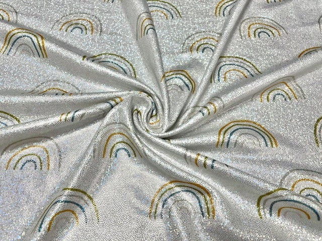 Boho Rainbow Sparkle Print #1 Shiny Shimmer Stretch Poly Spandex 190 GSM Apparel Craft Fabric 58"-60" Wide By The Yard