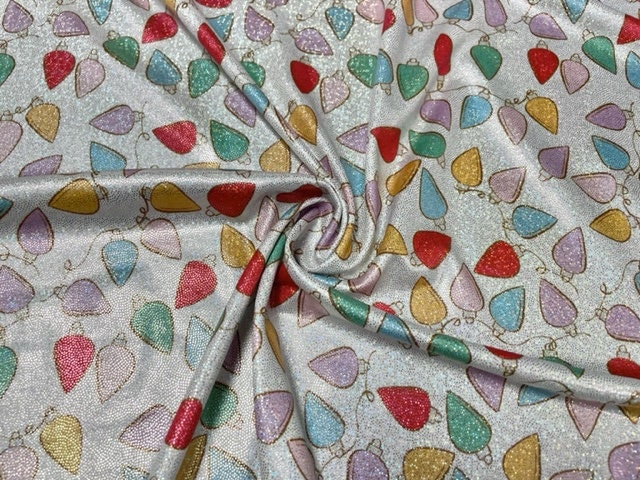 Brittany Frost Designs Xmas Lights Sparkle Print #2 Shiny Shimmer Stretch Poly Spandex 190 GSM Apparel Craft Fabric 58"-60" Wide By The Yard