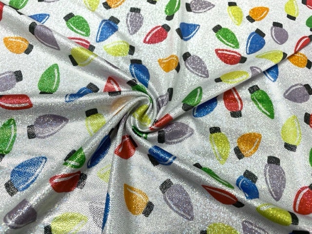 Brittany Frost Designs Xmas Lights Sparkle Print #9 Shiny Shimmer Stretch Poly Spandex 190 GSM Apparel Craft Fabric 58"-60" Wide By The Yard